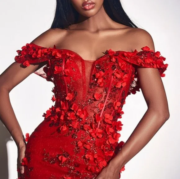 Royal blue,red, off the shoulder gown,black formal dress - Picture 7 of 8